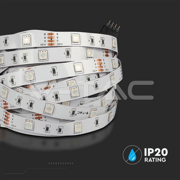 4,8 W/m, 100-240V LED juosta V-TAC, RGB. Komplekte 2x5m juosta, adapteris ir valdymo pultelis