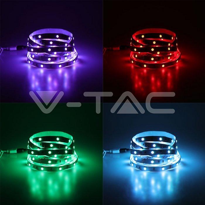 4,8 W/m, 100-240V LED juosta V-TAC, RGB. Komplekte 2x5m juosta, adapteris ir valdymo pultelis