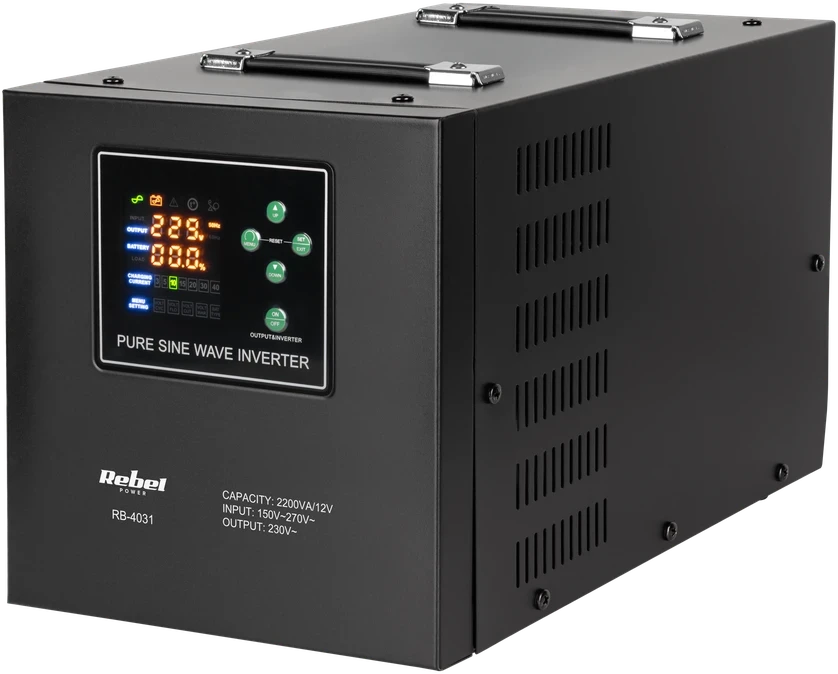 Rebel POWER-2200-LFP4 nepertraukiamo maitinimo šaltinis (UPS) – grynos sinusinės bangos keitiklis su įkrovimo funkcija 12 V 230 V 2200 VA / 1600 W