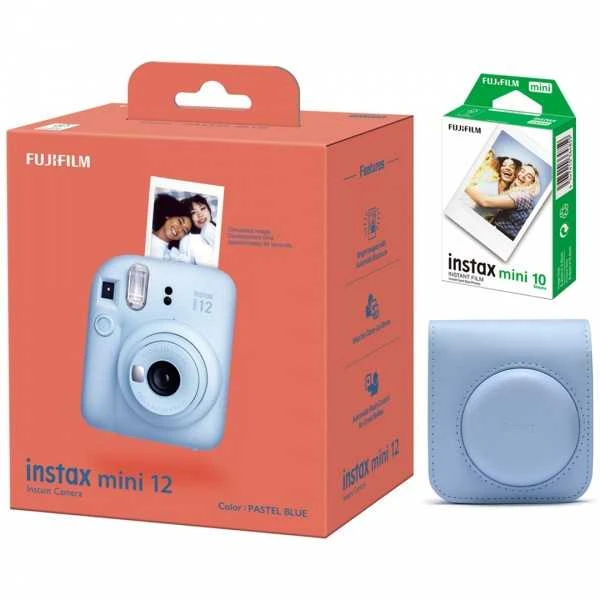 Fujifilm Momentinis fotoaparatas instax mini 12 PASTEL Mėlynas+instax mini glossy (10pl)+originalus dėklas