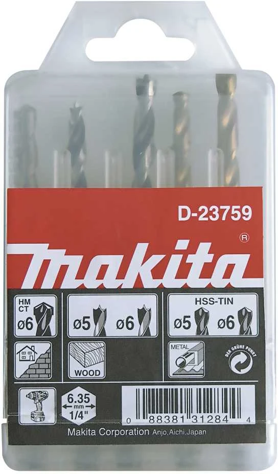 Grąžtas Makita 1/4" Grąžtų komplektas. (Medžiui 5,6 ; Metalui 5,6,8) D-23759
