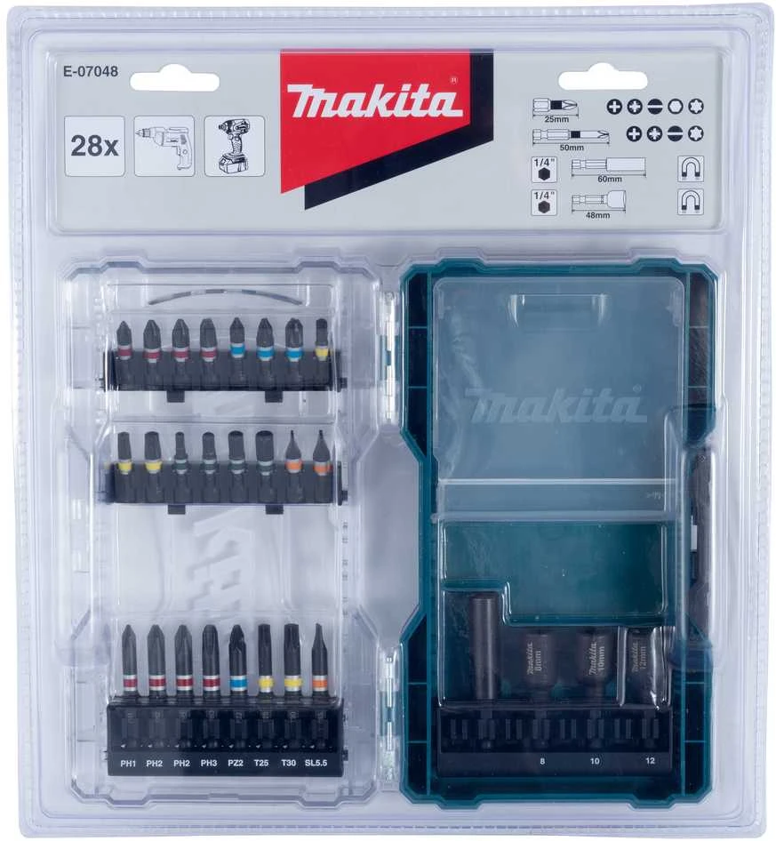 Grąžtas Makita 28 vnt. antgalių rinkiniai vitrininėje dėžėje E-07048