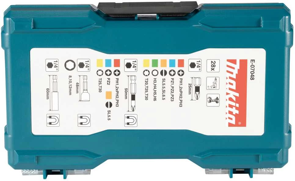 Grąžtas Makita 28 vnt. antgalių rinkiniai vitrininėje dėžėje E-07048