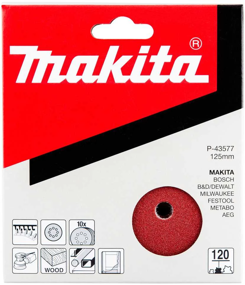 Makita Šlifavimo popierius 125MM K120(10Vnt.) BO5021 P-43577