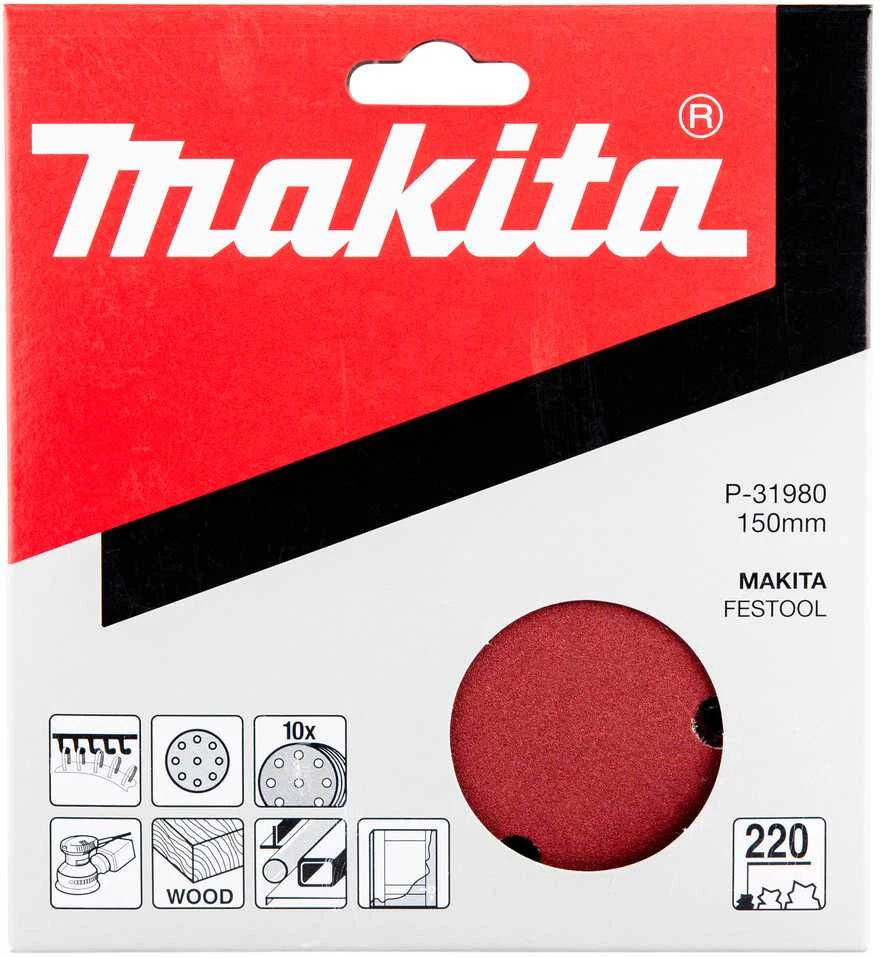 Grąžtas Makita Šlifavimo popierius 150MM K220(10Vnt.)BO6030 BO6040 P-31980