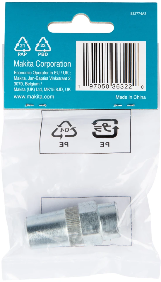 Makita Adapteris (1 vnt) tepalo presui, tvirtinamas prie lanksčios žarnos galo, skirtas prijungti prie tepalo padavimo angos. Tinka tepalo presams GP001G ir DGP180 1915L9-8