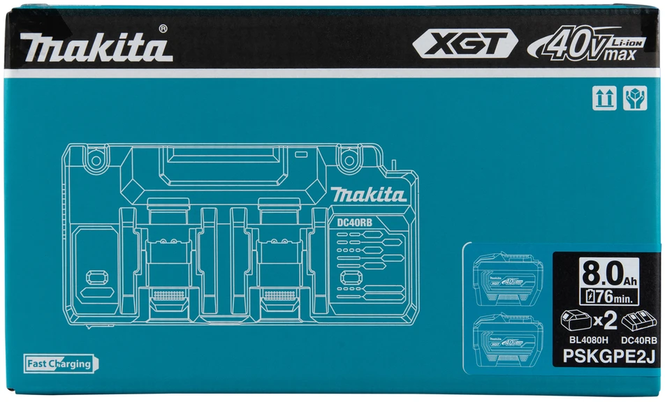 Makita Akumuliatorių ir kroviklio komplektas XGT®, 40Vmax PSKGPE2J XGT® • 40Vmax • 2vnt 8.0Ah • DC40RB