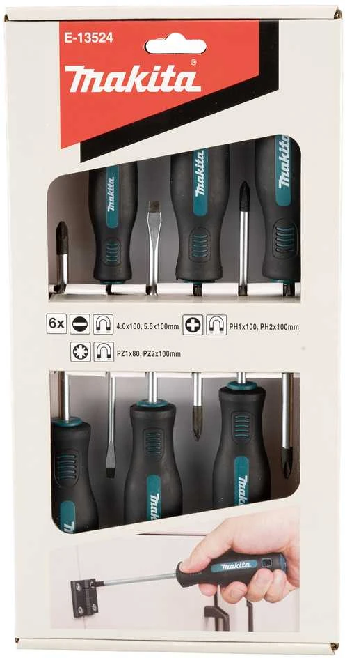 Makita Atsuktuvų rinkinys 6 vnt, PH1x100, PH2x100, PZ1x80, PZ2x100, SL4.0x100, SL5.5x100, E-13524