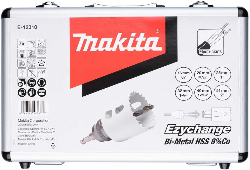 Makita EZYCHANGE BI-METALL karūnų rinkinys elektrikams 6 dydžių (16,20,25,32,40,51mm) E-12310