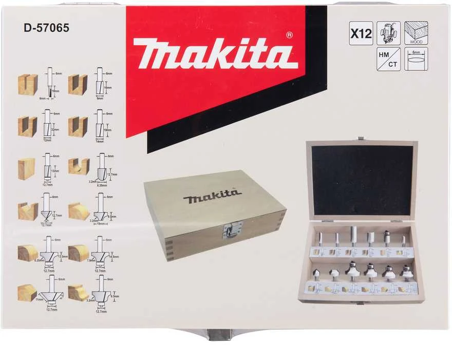 Makita FREZŲ RINKINYS 12 vnt. 6mm kotelis D-57065