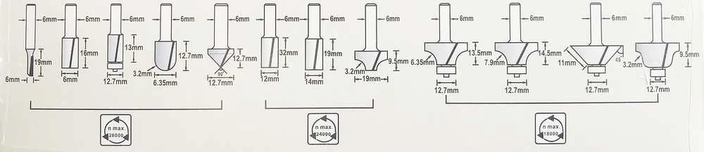 Makita FREZŲ RINKINYS 12 vnt. 6mm kotelis D-57065