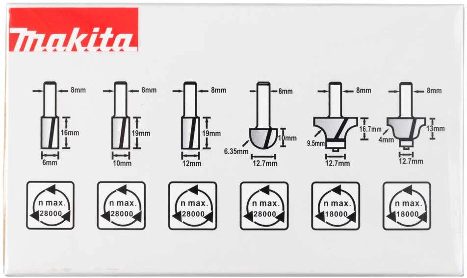 Makita Frezų rinkinys 6Vnt., 8mm cangei D-53540