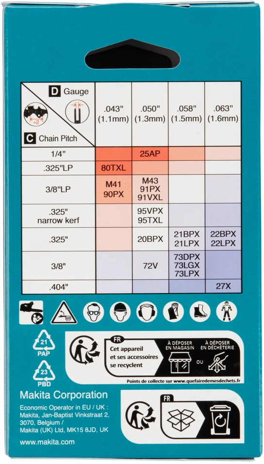 Makita Grandinės MC 22BPX 50cm/20" ,0,325", 1,6mm, 82H 1916A4-7