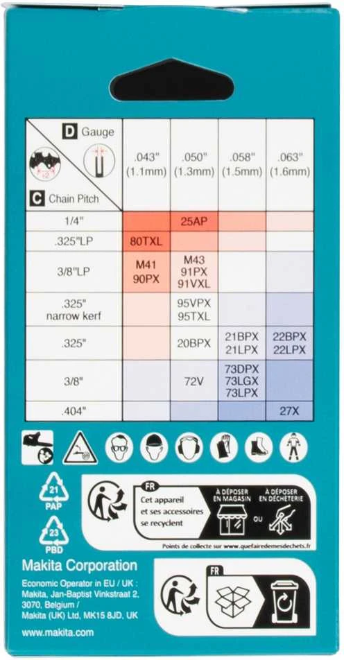 Makita Grandinės MC 40cm/16", 0,325", 1,3mm, 64H 1916A1-3 UC030G