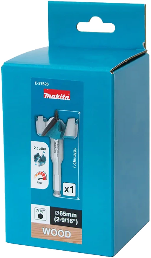 Makita Grąžtas medienai su 2 pjaunančiomis briaunomis, 65mm, su7/16" šešiakampiu koteliu E-27626