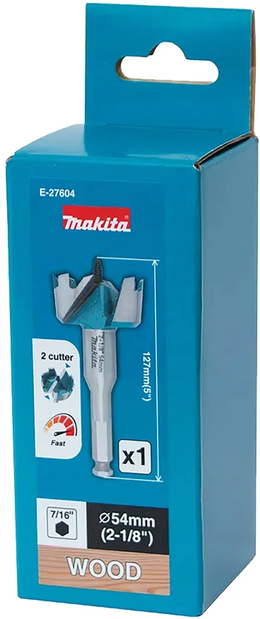 Makita Grąžtas medienai su 2 pjaunančiomis briaunomis, 54mm, su 7/16" šešiakampiu koteliu E-27604