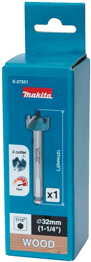 Makita Grąžtas medienai su 2 pjaunančiomis briaunomis, 32mm, su 7/16" šešiakampiu koteliu E-27551