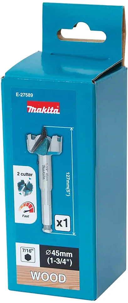 Makita Grąžtas medienai su 2 pjaunančiomis briaunomis, 45mm, su 7/16" šešiakampiu koteliu E-27589