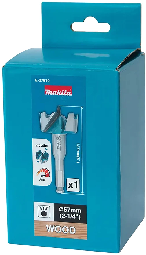 Makita Grąžtas medienai su 2 pjaunančiomis briaunomis, 57mm, su 7/16" šešiakampiu koteliu E-27610