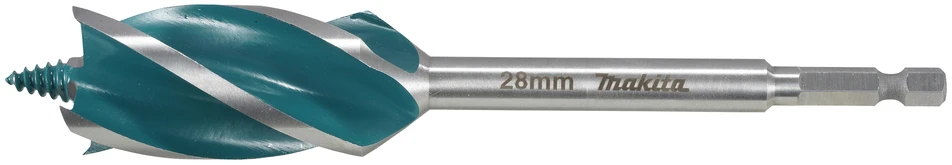 Makita Grąžtas medienai su 4 grioveliais ir 4 pjaunančiomis briaunomis, 28x165 mm, su 1/4" šešiakampiu koteliu E-26696