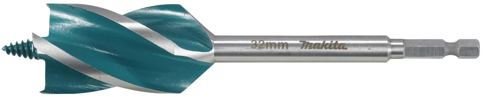 Makita Grąžtas medienai su 4 grioveliais ir 4 pjaunančiomis briaunomis, 32x165 mm, su 1/4" šešiakampiu koteliu E-26705