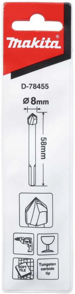 Makita Grąžtas stiklui, 8x58mm, su trikampiu koteliu. D-78455
