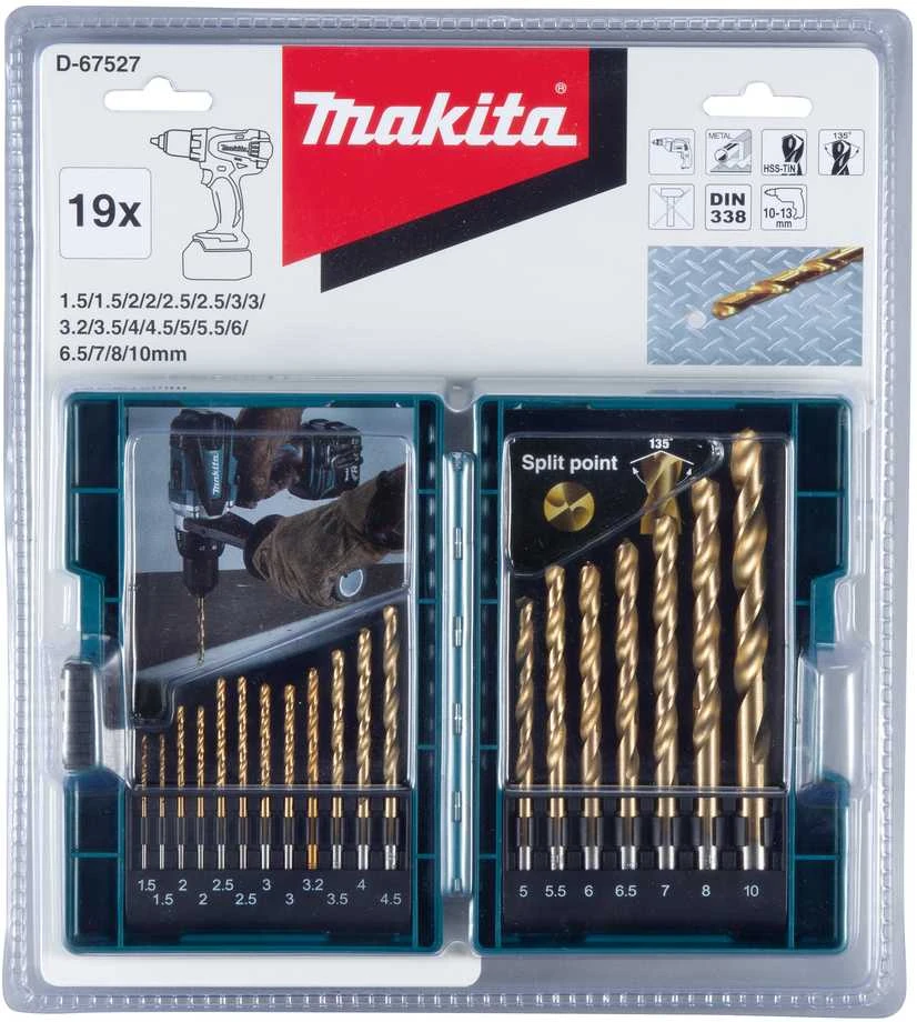 Grąžtas Makita Grąžtų komplektas 19 vnt. (1.5-10mm) metalui HSS-TIN D-67527