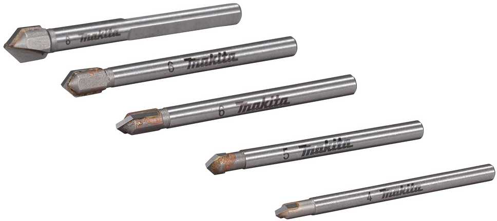 Grąžtas Makita Grąžtų rinkinys stiklui ir plytelėms: 4x51mm, 5x51mm, 6x58mm (2x), 8x58mm E-25410