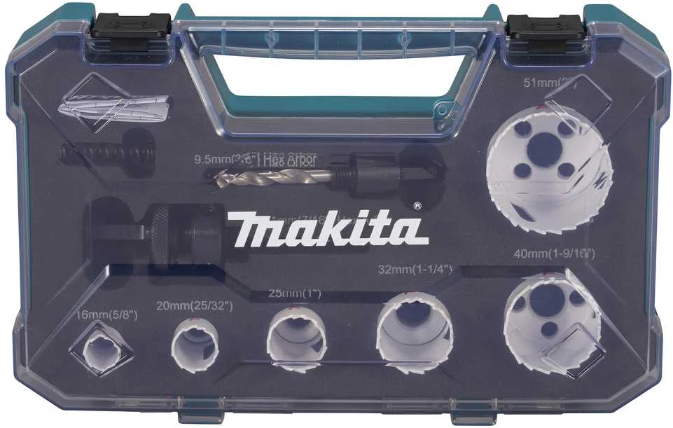 Grąžtas Makita HSS Bi-Metal gręžimo karūnų komplektas 9-dydžiai D-47123