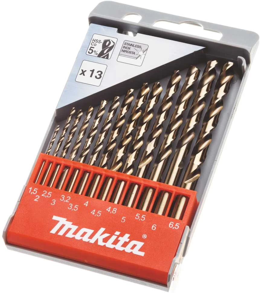 Grąžtas Makita HSS-Co Metalo grąžtų rinkinys 13 dalių. D-57180 (1,5-6,5mm) HSS-Co 5%