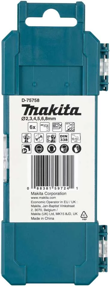 Grąžtas Makita HSS-CO metalo grąžtų rinkinys, 6 cnt (2,3,4,5,6,8mm) D-75758