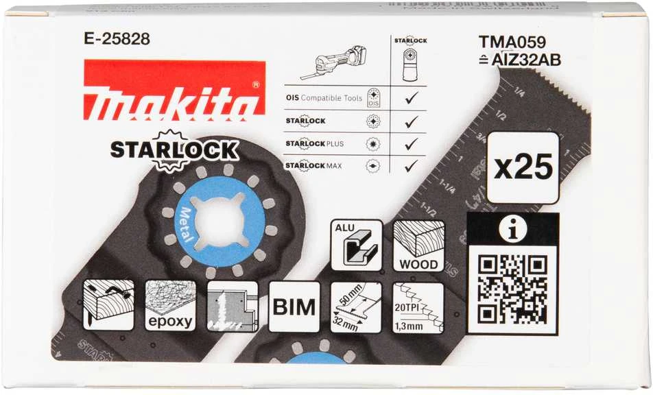 Makita Įgilinamieji pjovimo ašmenys 32mm TMA059; BiM, STARLOCK, Metalui, 25 vnt. E-25828 TMA059; BiM, Metalas