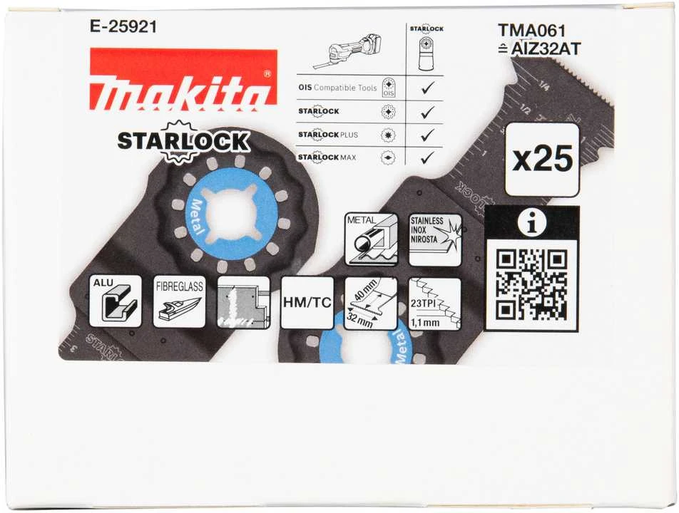 Makita Įgilinamieji pjovimo ašmenys 32mm TMA061; HM, STARLOCK, Metalui, 25 vnt. E-25921 TMA061; HM , Metalas