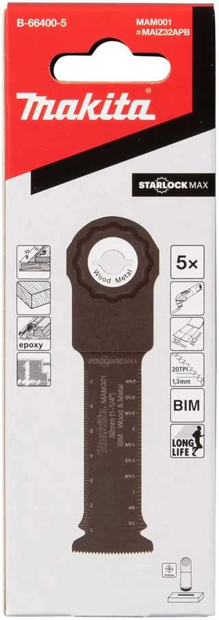 Makita Įgilinamieji pjovimo diskai 32mm (5 vnt) B-66400-5 Starlock Max • 20 TPI • BiM • MAM001 • medžiui, metalui