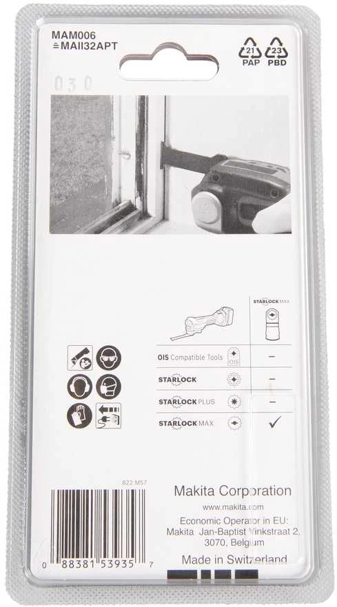 Makita Įgilinamieji pjovimo diskai 32mm B-66450 Starlock Max • 20 TPI • TC / HM • MAM006 • Įvairioms medžiagoms