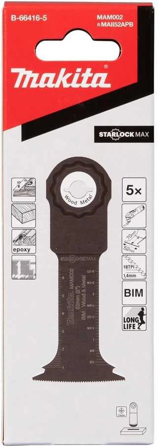 Makita Įgilinamieji pjovimo diskai 52mm (5 vnt.) B-66416-5 Starlock Max • 20 TPI • BiM • MAM002 • Medžiui / metalui