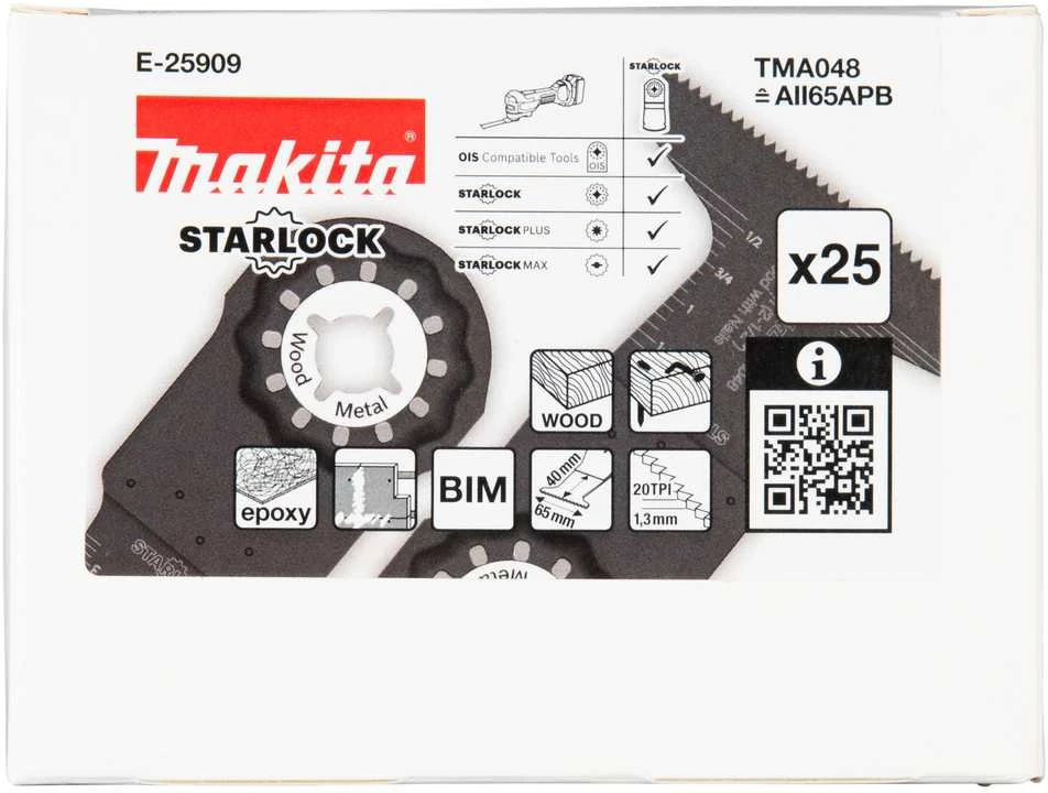 Makita Įgilinamieji pjovimo diskai 65mm 25vnt. E-25909 TMA048; BIM, SL, Medis & Metalas