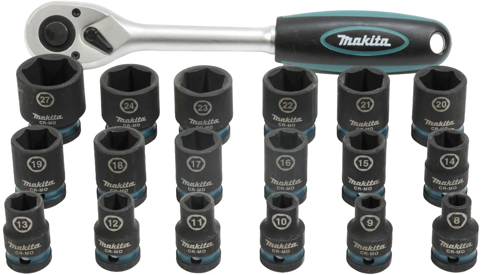 Makita IMPACT Juodas 1/2" smūginių sukimo galvų rinkinys, 19 vnt. E-30069