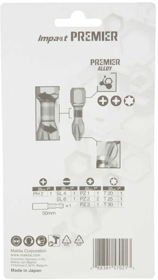 Makita E-03573 Impact Premier 11 dalių populiariausių Torsion sukimo antgalių ir antgalių laikiklio rinkinys
