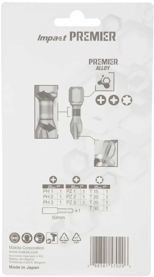 Makita Impact Premier 11vnt. Torsion sukimo antgalių komplektas E-03567 1/4" • 11 pcs