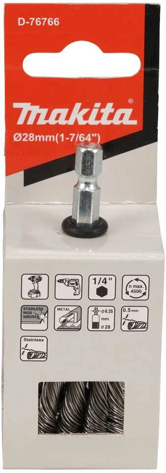 Makita Kūgio formos 28mm, su 1/4'' šešiakampiu antgaliu, Nerūdijantis plienas (Sukta viela) D-76766