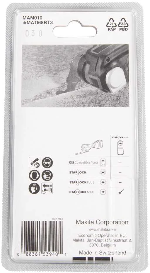 Makita Multitool HM segmentiniai ašmenys 68mm B-66503 Starlock Max • 30G • TC / HM RIFF • MAM010 • cemento skiediniui, plytelių glaistui, stiklo pluoštui pašalinti
