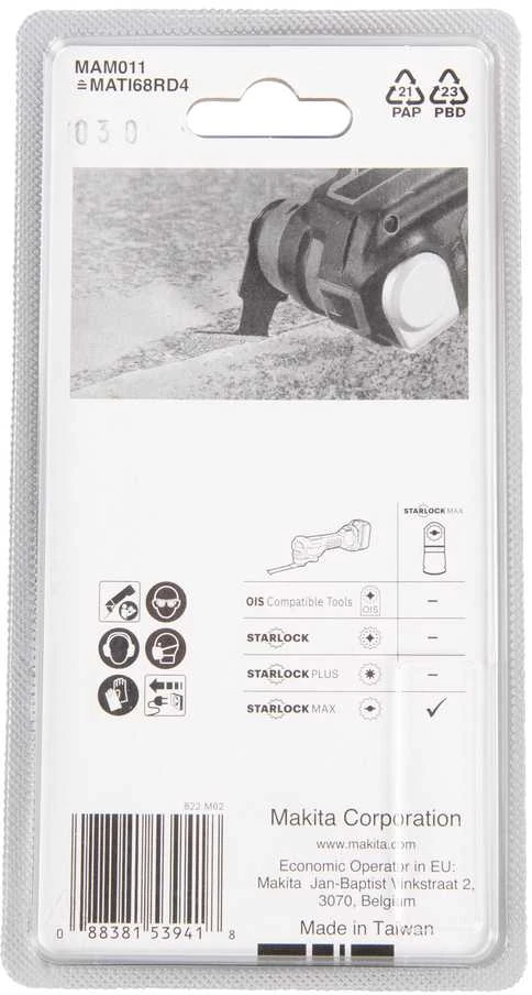Makita MULTITOOL segmentiniai apvalūs ašmenys 68mm MAM011, DIAMOND, STARLOCK MAX, Minkštoms medžiagoms, FRP pluoštui B-66519 Starlock Max • 40G • Diamond • MAM011 • Minkštoms medžiagoms, FRP pluoštui
