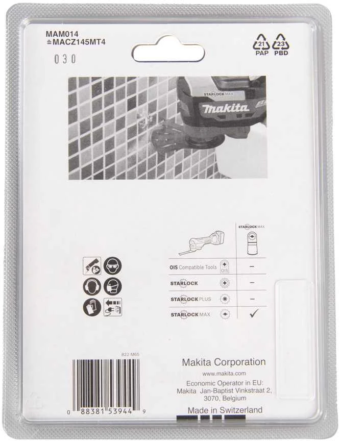 Makita Multitool segmentiniai ašmenys 100mm B-66547 Starlock Max • 40G • TC / HM RIFF • MAM014 • cemento skiediniui, plytelių glaistui, stiklo pluoštui pašalinti