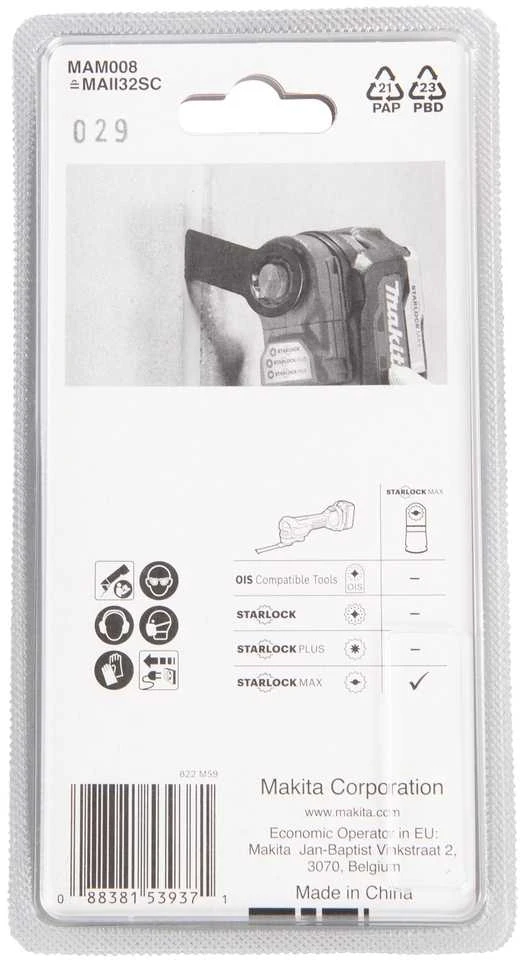 Makita MULTITOOL smailus priedas 32mm B-66472 Starlock Max • HCS • MAM008 • Multi material