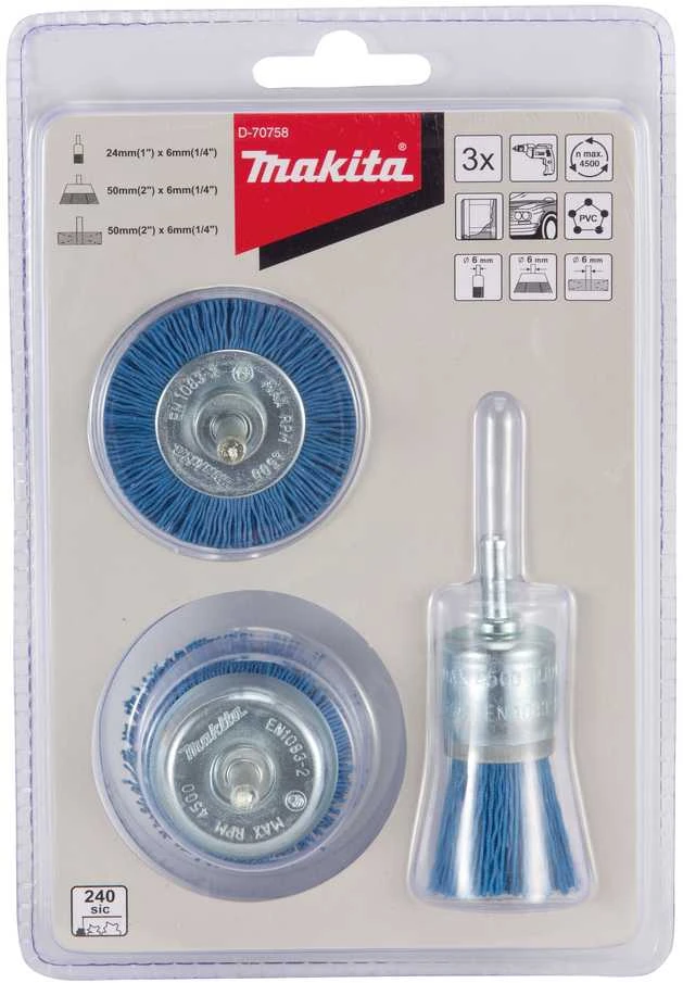 Makita Nailoniniai šepečiai 3vnt, suktuvui P240 D-70758