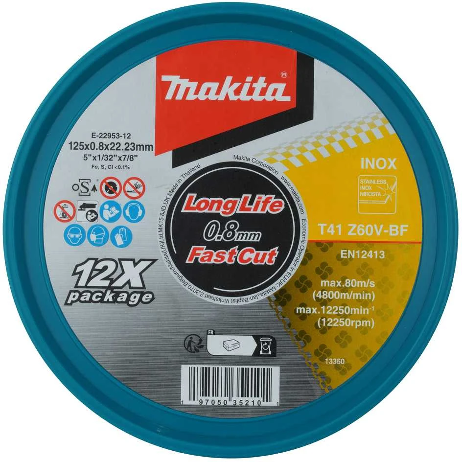 Makita Pjovimo diskas 125X0.8mm, Z60V-BF, Inox (12Vnt.) E-22953-12
