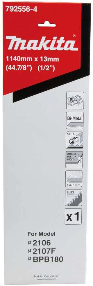 Makita Pjovimo juosta 13x0,5x1140mm, 18 Tpi, BIM, 4-5mm, plastikui, spalvotiesiems metalams, minkštam plienui, lietam plienui, ketui, kietam plienui ir nerūdijančiam plienui, 1 vnt. pakuotėje. 792556-4