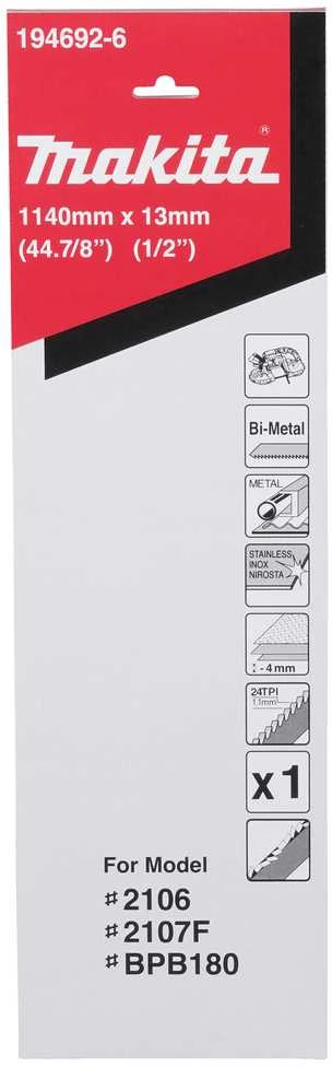 Makita Pjovimo juosta 13x0,5x1140mm, 24 Tpi, BIM, <4mm, plastikui, spalvotiesiems metalams, minkštam plienui, lietam plienui, ketui, kietam plienui ir nerūdijančiam plienui, 1 vnt. pakuotėje. 194692-6