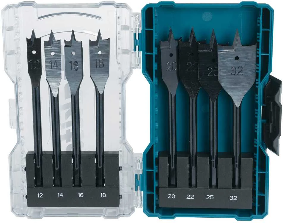Grąžtas Makita Plunksninių medienos grąžtų rinkinys, 8 vnt (12, 14, 16, 18, 20, 22, 25, 32 mm) E-08698